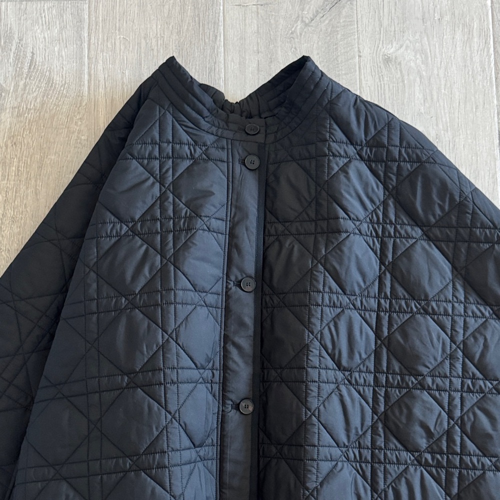 Black Quilted Circle Full Midi Skirt With Buttons - Picture 3 of 14